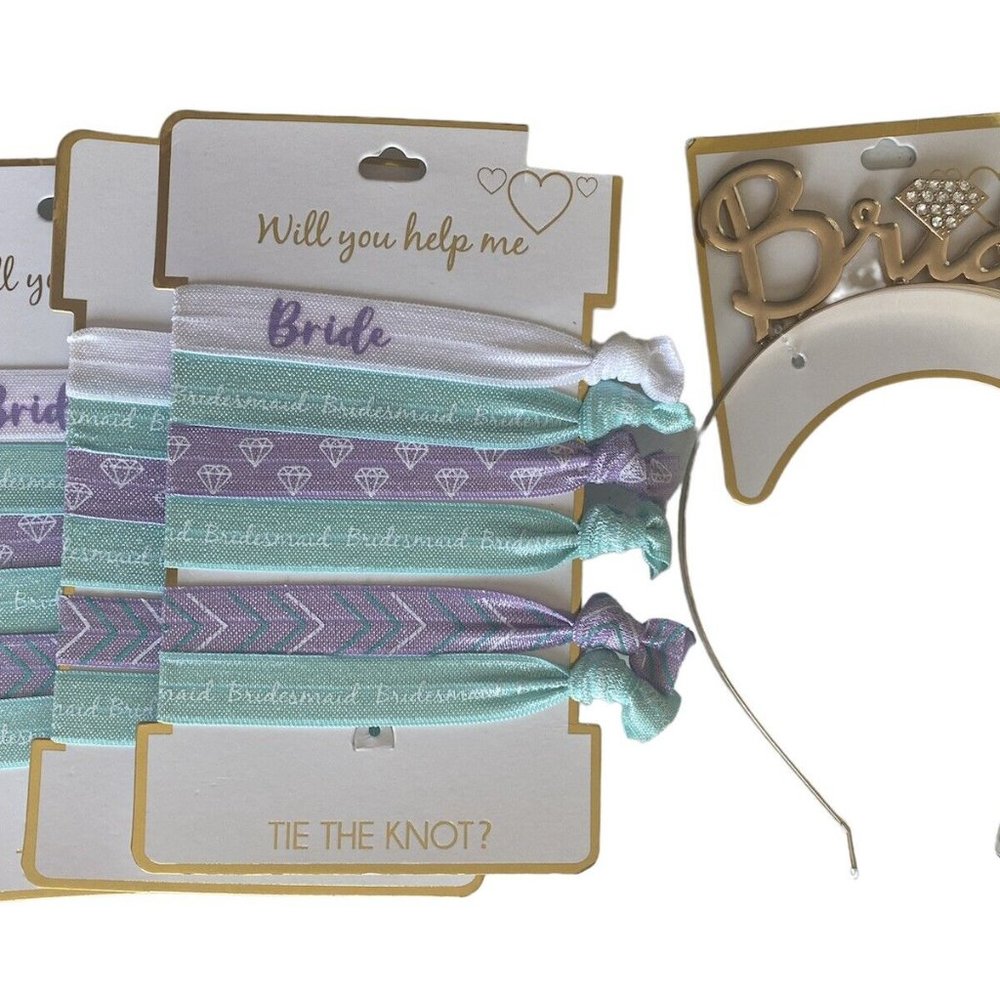 Assorted Lot of Bride Bachelorette Party Tiara Hair & Elastic Hair Ties